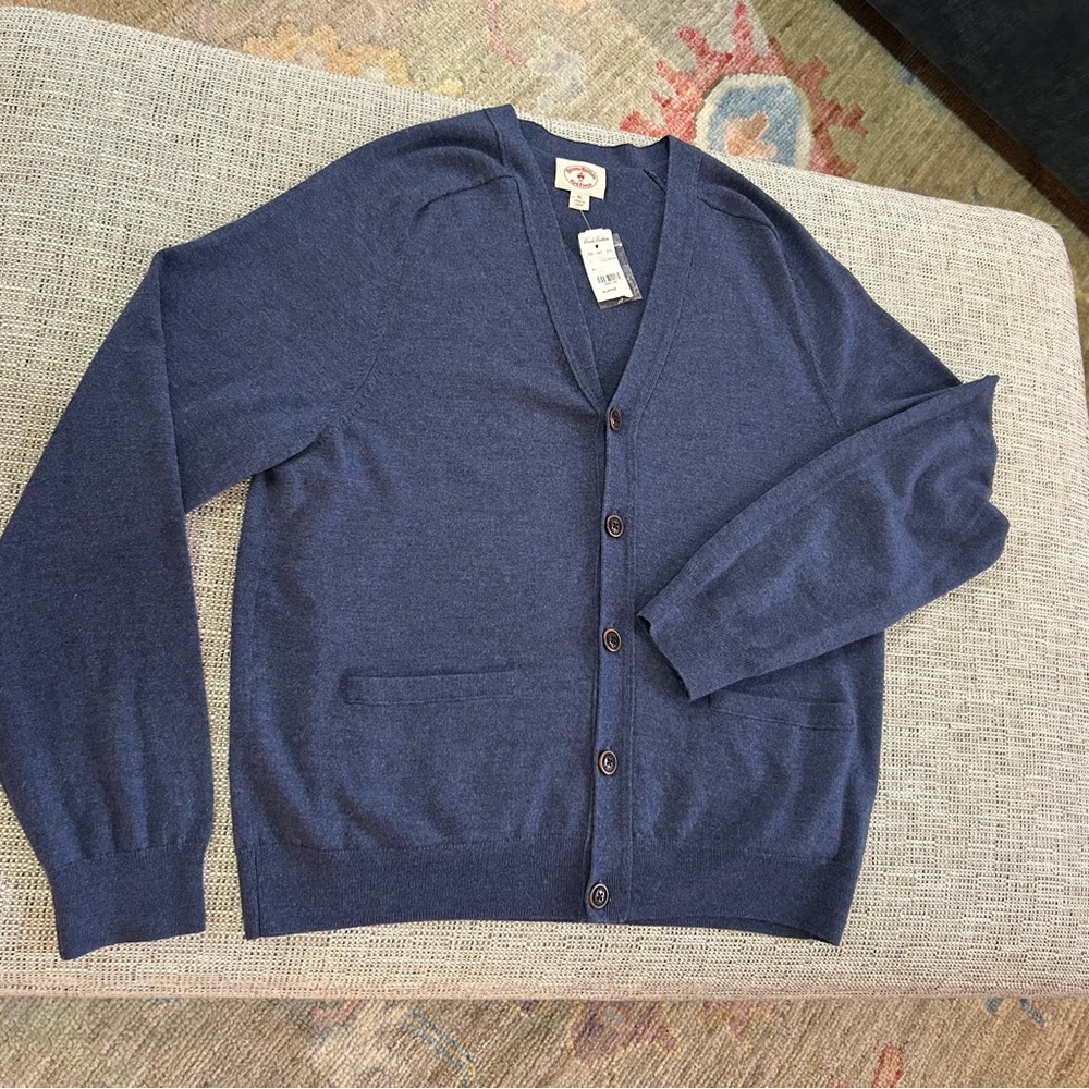 NWT Brooks Brothers Red Fleece XL Blue Merino Wool Cardigan Sweater